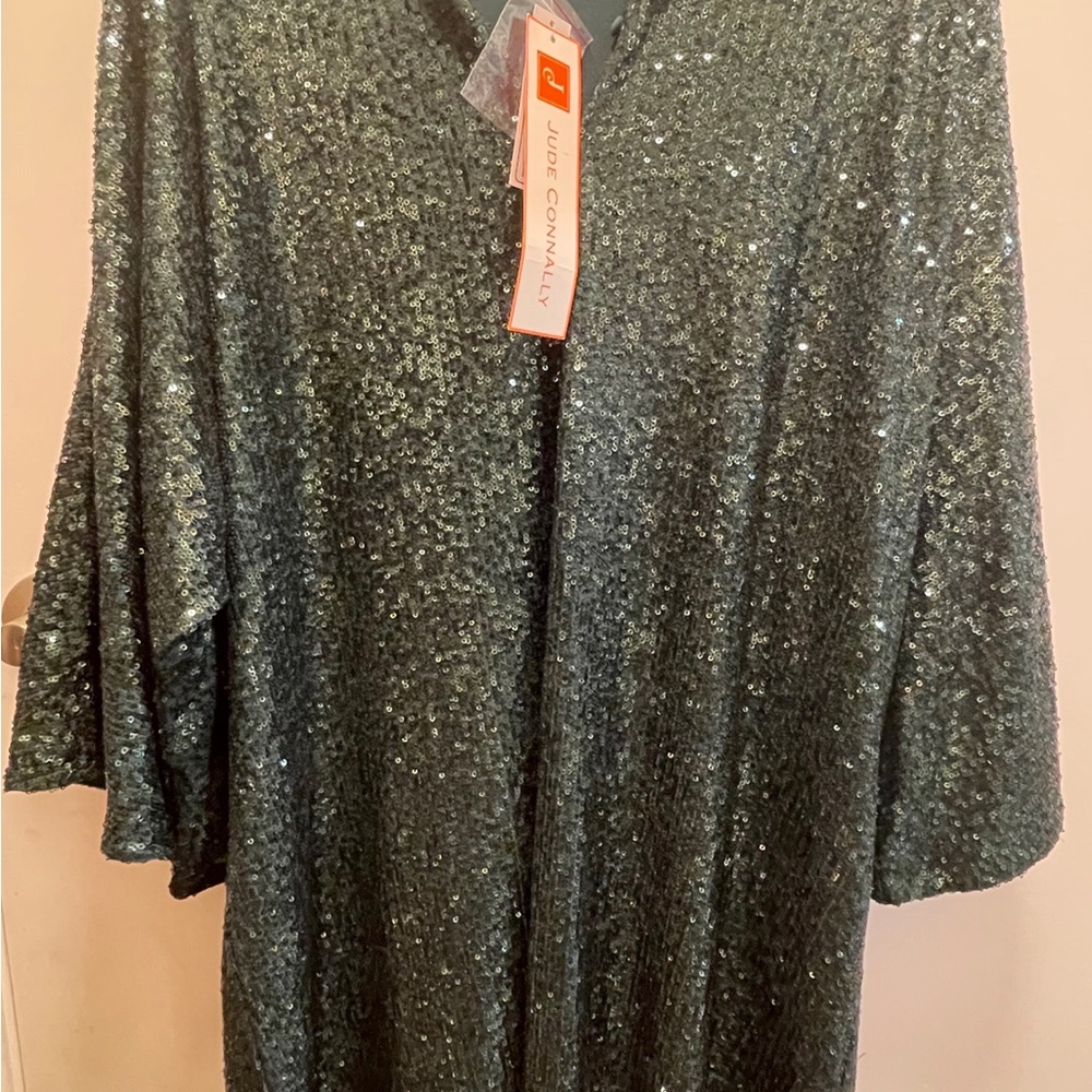 NWT Jude Connally Emerald Green Sequin Delia Tunic Dress / Medium